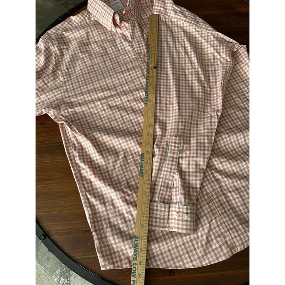 Brooks Brothers 346 Men Size LR Orange White Check Regular Fit Long Sleeve Shirt - Picture 8 of 10